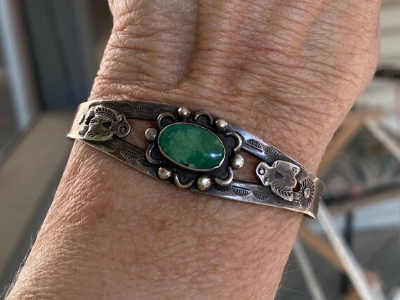 Old Sterling Silver & Turquoise Harvey Era SMALL … - image 1