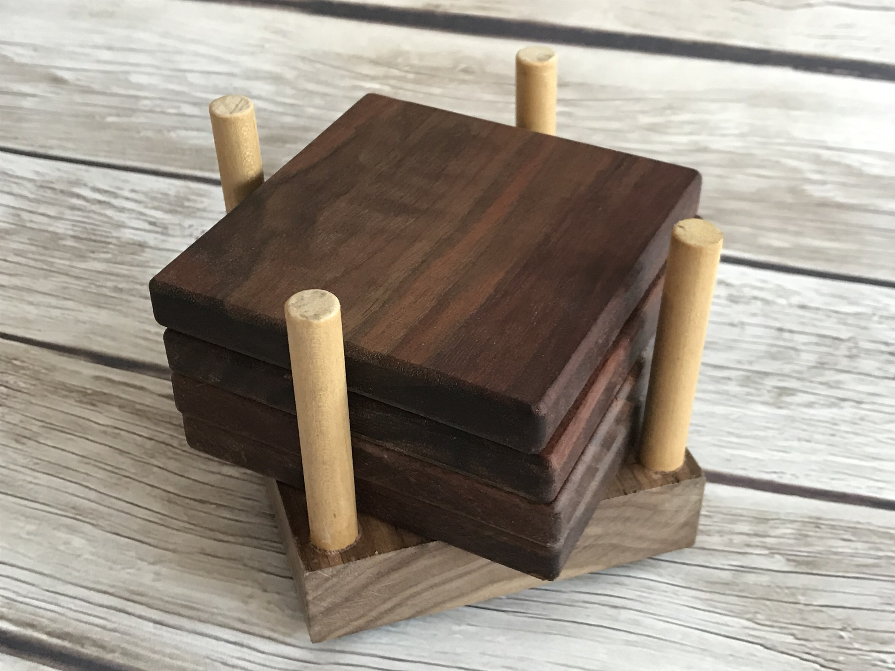 Wood Coaster Set Wooden Coaster Stand Walnut Coaster Holder Etsy