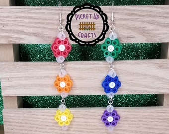 Colorful Rainbow Pride Flower Dangle Earrings