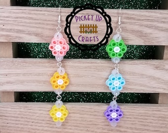 Colorful Pastel Rainbow Pride Flower Dangle Earrings