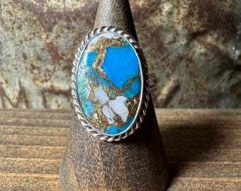 Size 7.5 Sterling Silver & White Buffalo/Turquoise ring