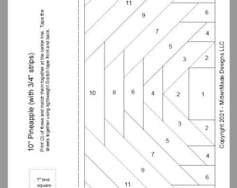 FPP - Print Your Own - 3 Variations of 10" Pineapple Block -  Foundation Paper Piecing