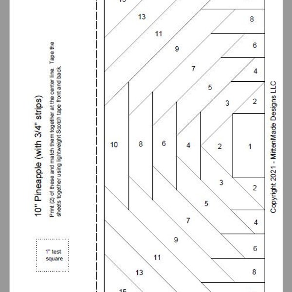 FPP - Print Your Own - 3 Variations of 10" Pineapple Block -  Foundation Paper Piecing