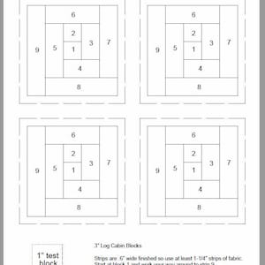 FPP - Print Your Own - 3/3.5/4/5/6/12&quot; Log Cabin Blocks - Foundation Paper Piecing - Multiple Sizes