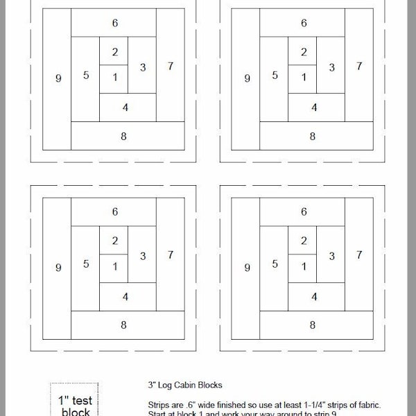 FPP - Print Your Own - 3/3.5/4/5/6/12" Log Cabin Blocks - Foundation Paper Piecing - Multiple Sizes