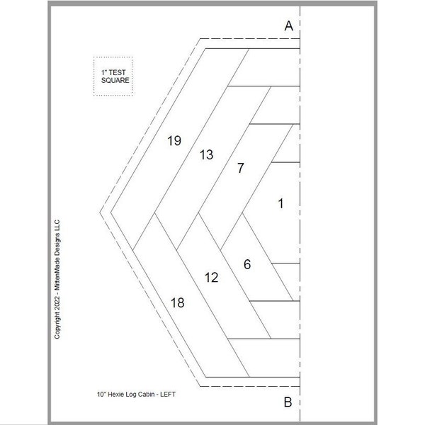 FPP - Print Your Own - 5" HEXIE Log Cabin Block (10" Point to Point)  - Foundation Paper Piecing