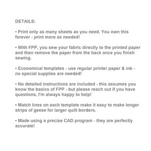 TIRAS Gansos Voladores FPP - Imprime el tuyo - Archivo digital - 8 tamaños - PDF de patchwork con papel base - ¡Ideal para principiantes! imagen 2