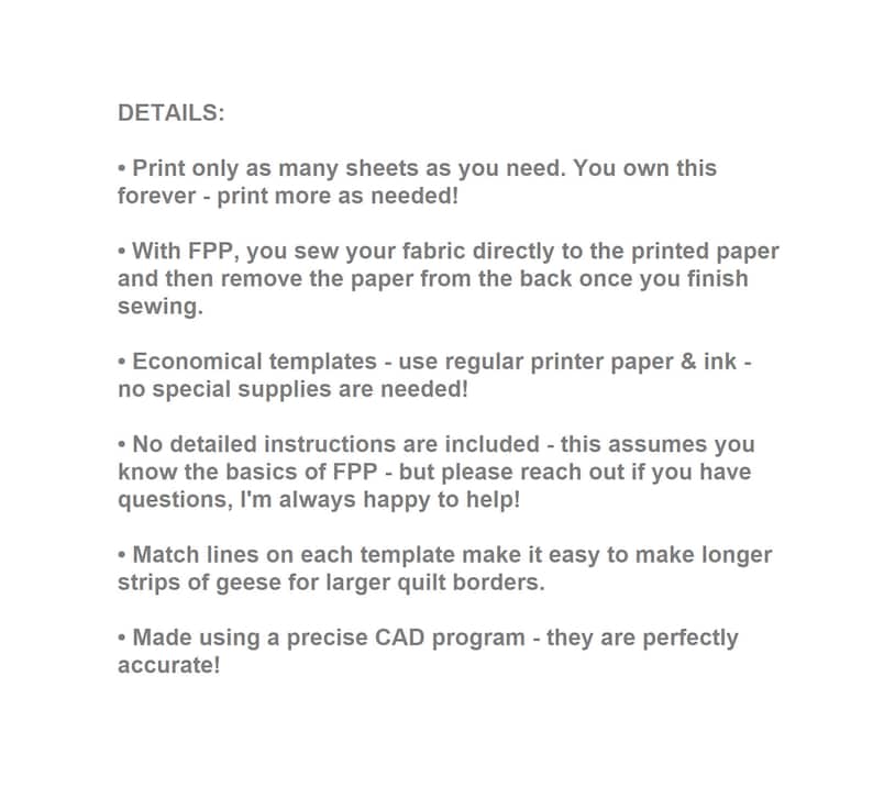 TIRAS Gansos Voladores FPP - Imprime el tuyo - Archivo digital - 8 tamaños - PDF de patchwork con papel base - ¡Ideal para principiantes! imagen 2