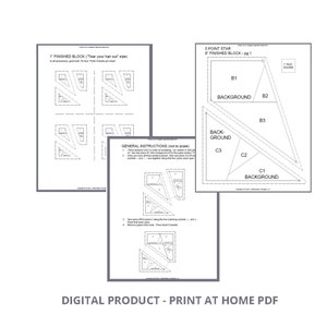 FPP - Print Your Own - 5-Point Traditional Star Block - Foundation Paper Piecing - 13 SIZES from 1&quot; to 6&quot; -  Beginner Friendly!