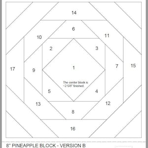 FPP - Print Your Own - 8&quot; Pineapple Block with 2 center block sizes for fussy cutting