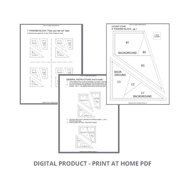 FPP - Print Your Own - 6" 5-Point Traditional Star Block - Foundation Paper Piecing