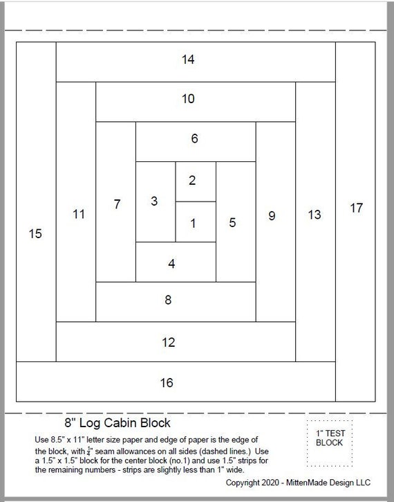 FPP - Print Your Own - 8" Log Cabin Block - Foundation Paper Piecing