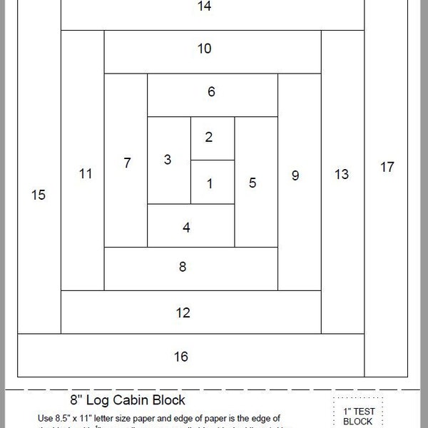 FPP - Print Your Own - 8" Log Cabin Block - Foundation Paper Piecing