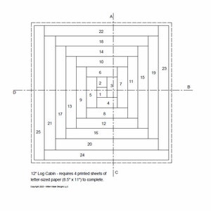 FPP - Print Your Own - 12&quot; Log Cabin Block - Foundation Paper Piecing