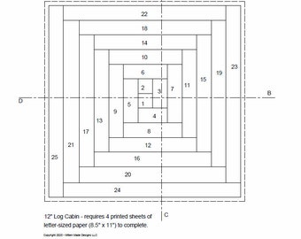 FPP - Print Your Own - 12" Log Cabin Block - Foundation Paper Piecing