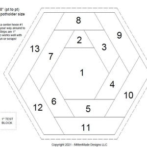 FPP - Print Your Own - 4" HEXIE Log Cabin Block (8" Point to Point)  - Foundation Paper Piecing