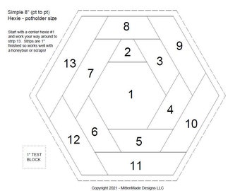 FPP - Print Your Own - 4" HEXIE Log Cabin Block (8" Point to Point)  - Foundation Paper Piecing