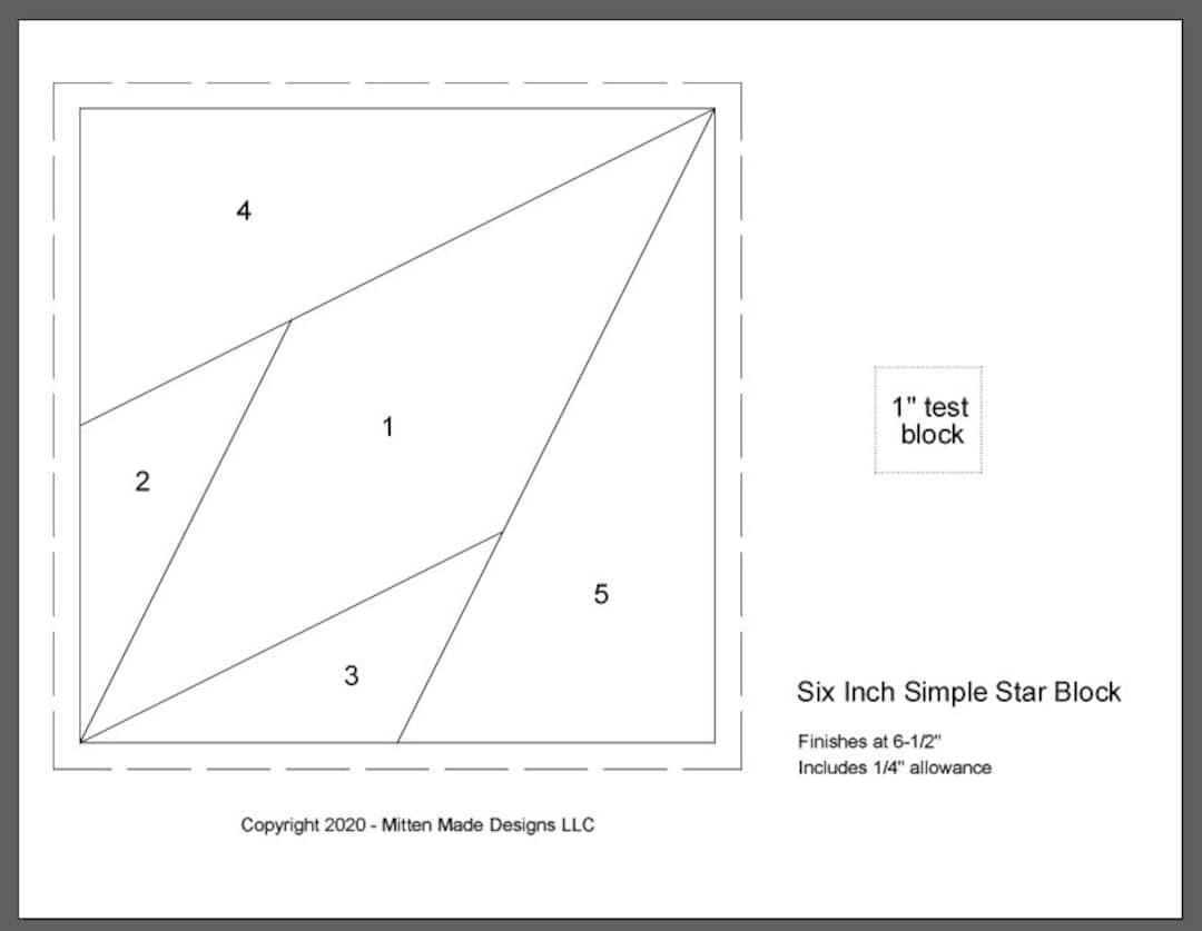 FPP - Print Your Own - 6" Simple Star Block - Foundation Paper Piecing ...