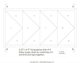 FPP - Print Your Own - Flying Geese - Custom 4.5" size- Foundation Paper Piecing PDF