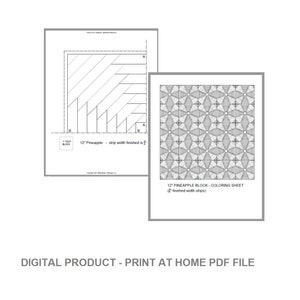 FPP - 12&quot; Pineapple Block - 2 Versions - 3/4&quot; and 1&quot; strip sizes - Digital PDF - Print on a home printer! Foundation Paper Piecing