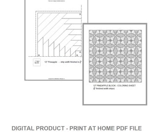 FPP - 12" Pineapple Block - 2 Versions - 3/4" and 1" strip sizes - Digital PDF - Print on a home printer! Foundation Paper Piecing