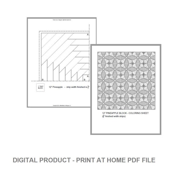 FPP - 12" Pineapple Block - 2 Versions - 3/4" and 1" strip sizes - Digital PDF - Print on a home printer! Foundation Paper Piecing