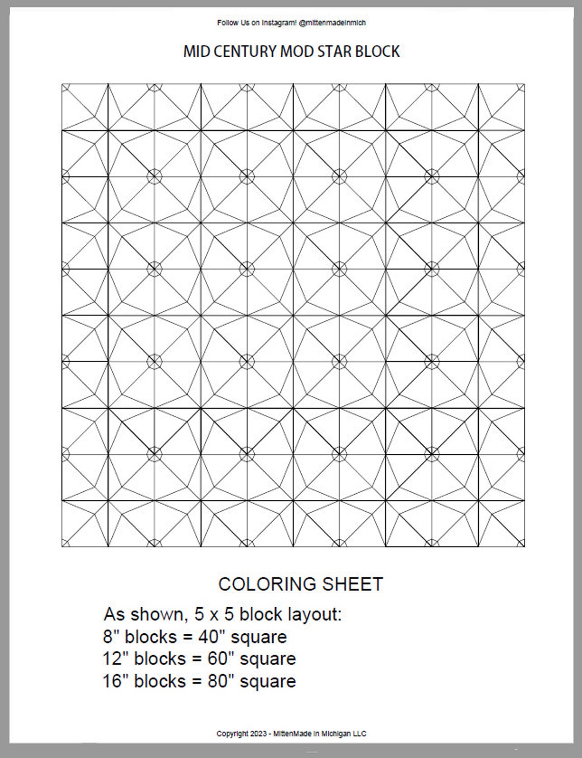 FPP - Print Your Own - Midcentury Mod Star Block - 8, 12, & 16 Inch ...