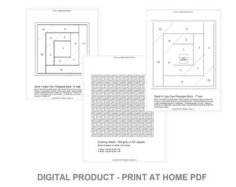 FPP - Print Your Own - Faux Pineapple Block in 3 Sizes - Combo Pack - Foundation Paper Piecing Quilt Blocks