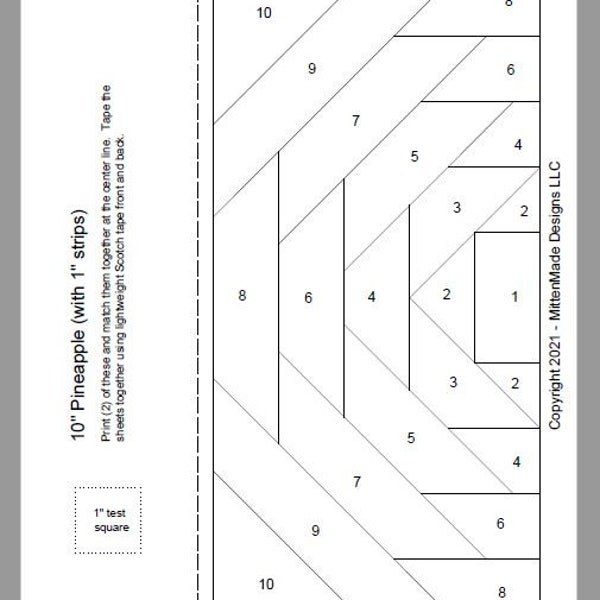 FPP - Print je eigen - 10" ananasblok - EXTRA BREDE strips - Foundation Paper Piecing