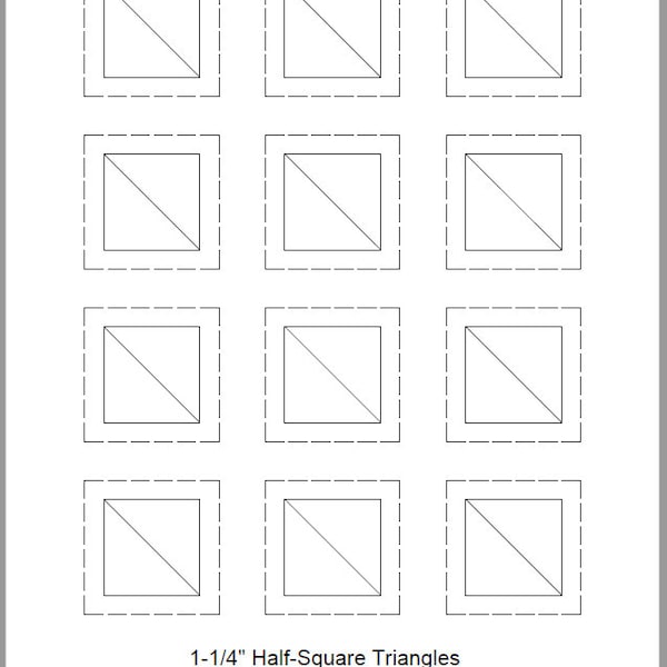 FPP print-at-home template -  Half-Square Triangles - 21 sizes - 1" to 8" - Foundation Paper Piecing