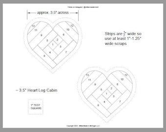 FPP - Print Your Own - 6 Sizes! - Heart Log Cabin - Mug Rugs, Pillows - Foundation Paper Piecing PDF - Valentines Day crafting!
