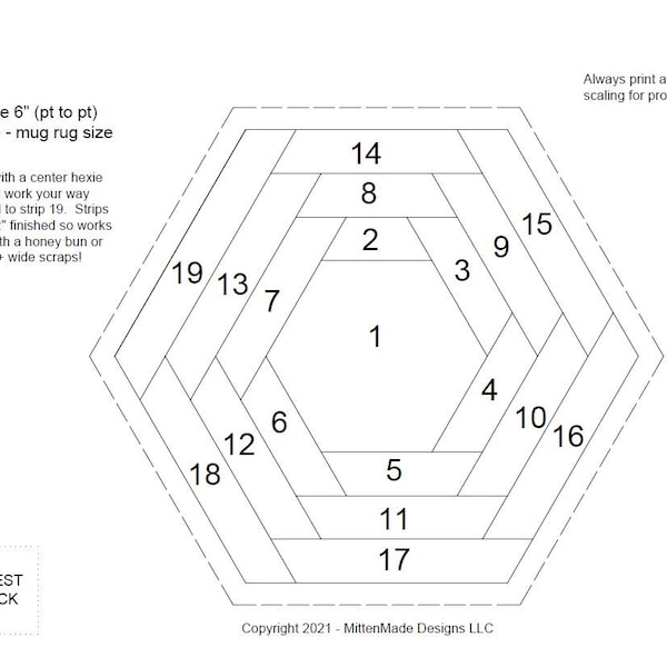 FPP - Print Your Own - 3" HEXIE Log Cabin Block (6" point to point) - Foundation Paper Piecing - Mug Rugs!