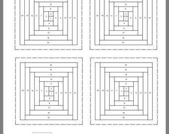 FPP - Print Your Own - 3" Log Cabin Blocks with TINY 1/4" rounds - Foundation Paper Piecing - Advanced