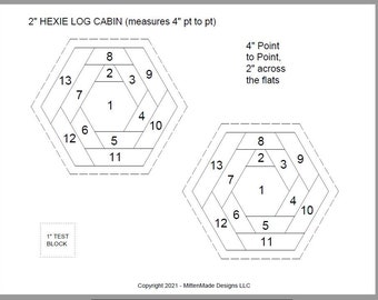 FPP - Print Your Own - HEXIE Log Cabin Blocks - 4 sizes - Foundation Paper Piecing - Combo Pack