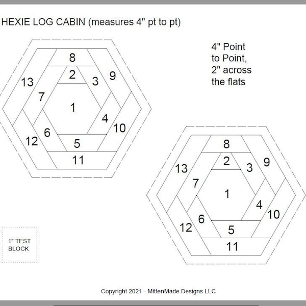 FPP - Print Your Own - HEXIE Log Cabin Blocks - 4 sizes - Foundation Paper Piecing - Combo Pack