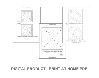 FPP - Print Your Own - Diamond Log Cabin Blocks - Foundation Paper Piecing - Multiple Sizes - 2" through 8"