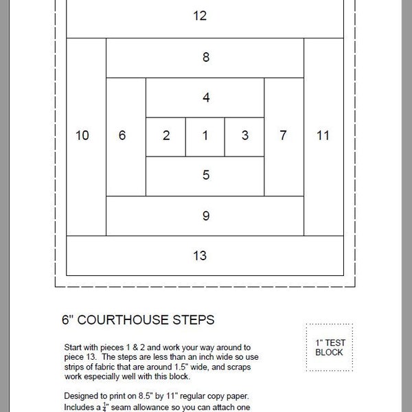 FPP - Print Your Own - 6" Court House Steps Block - Foundation Paper Piecing