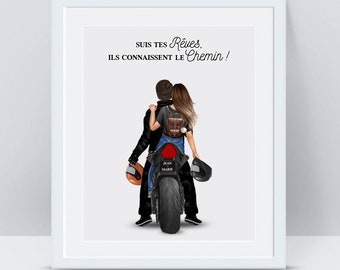 Affiche de couple personnalisée, Cadeau pour motard, Cadeau de couple, Cadre Moto personnalisé, Affiche moto