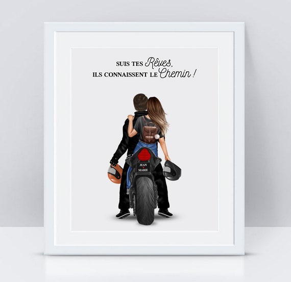 Affiche de couple personnalisée, Cadeau pour motard, Cadeau de couple,  Cadre Moto personnalisé, Affiche moto -  France