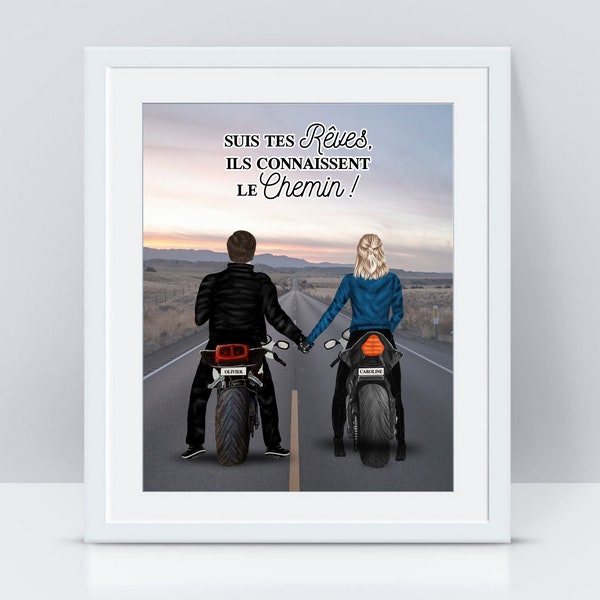 Cadeau fan de Moto personnalisée, Cadeau pour motard, Cadeau de couple, Portrait Personnalisé, Affiche moto