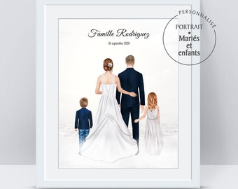 Personalized wedding gift - Children's wedding couple portrait - personalized portrait - wedding gift idea