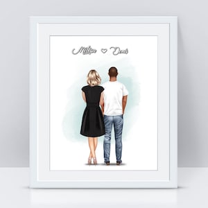 Affiche de couple portrait personnalisé Cadeau Saint Valentin Illustration de couple image 1
