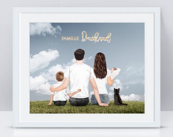 Affiche famille personnalisée  - Portrait famille personnalisé - affiche personnalisée couple - fête des pères