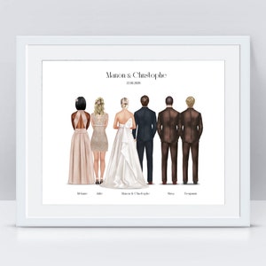 Wedding Witnesses and Bride and Groom Gift - Wedding couple portrait witnesses - personalized portrait - Newlyweds