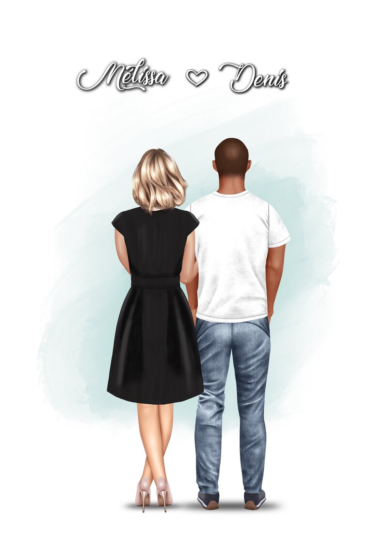 Affiche de couple portrait personnalisé Cadeau Saint Valentin Illustration de couple image 2