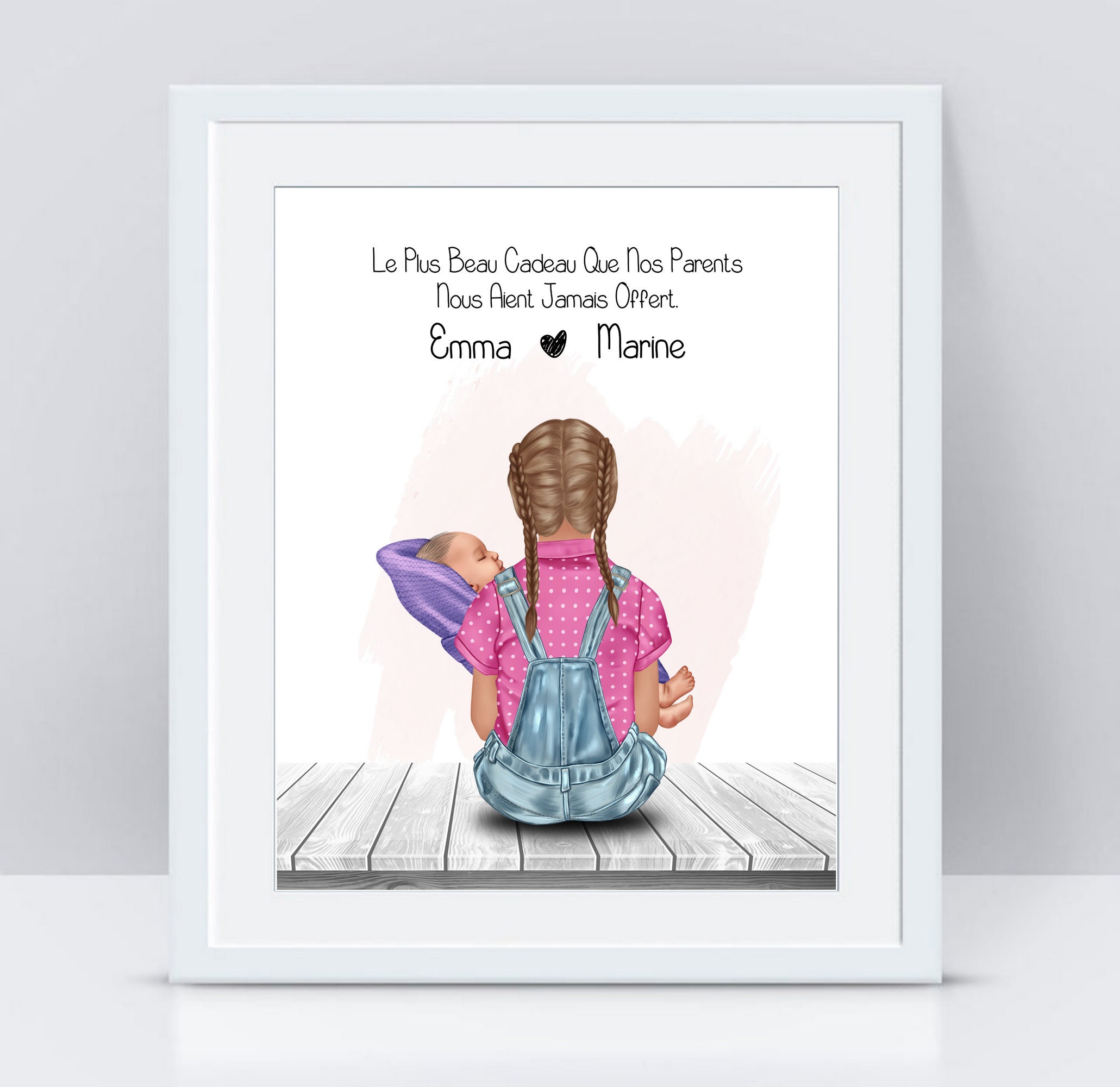 Portrait Annonce Naissance Frère Sœur - Cadeau de Personnalisé Affiche Naissance