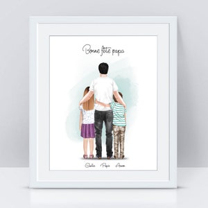 Personalized family poster - Dad and children portrait - Father's Day gift