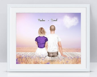 Portrait de couple personnalisé - affiche couple - cadeau homme personnalisé - cadeau saint valentin personnalisé