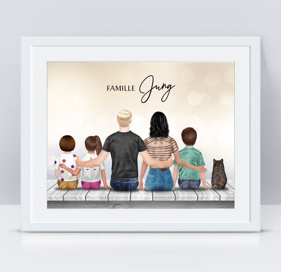 Portrait famille personnalisé Cadeau fête des pères cadeau - Etsy France