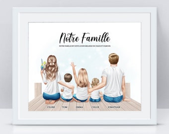 Portrait famille personnalisé - Affiche de famille personnalisée - Illustration personnalisée famille - cadeau personnalisé